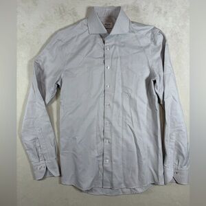 Stenstroms 15.5 35 Elegant Gray Striped Spread Small Check Collar Dress Shirt